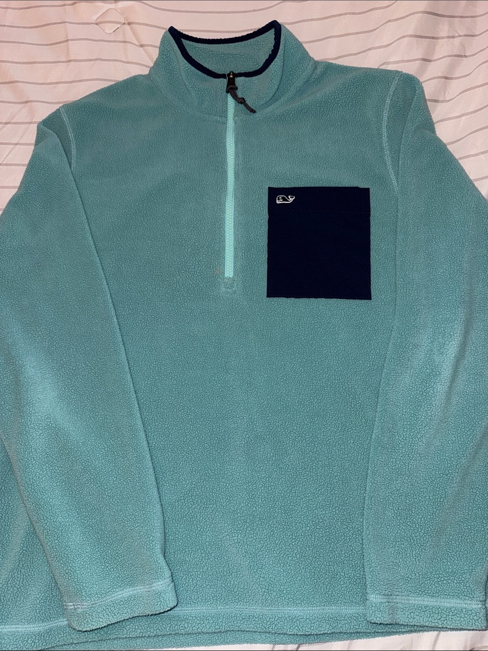 Vineyard Vines Teal Quarter-Zip Fleece with Navy Chest Pocket